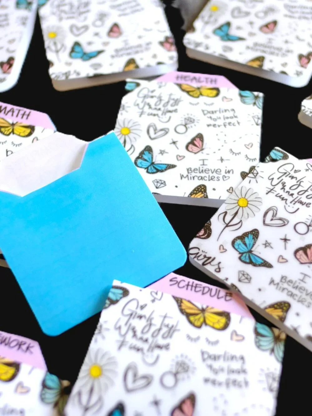 Handmade School Subject Magnetic Tabs, dividers, Girls, doodle, sketch, notebook